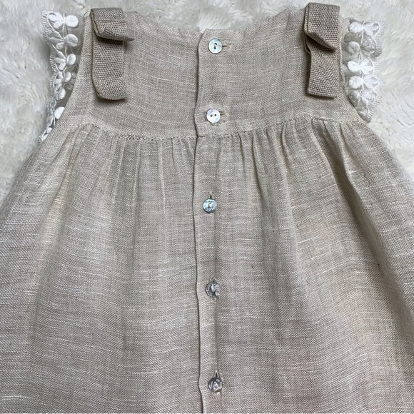 Pili Carrera Baby's Beige White Linen Dress Size 12 Months - Picture 3 of 14